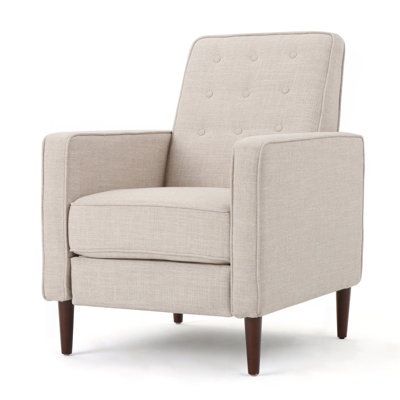 Fabric Recliner Chair Mid-Century Modern Recliner Pushback Single Recliner Sofa With Thicker Seat Cushion Tufted Upholstered Sofa With Wooden Leg For Living Room Bedroom