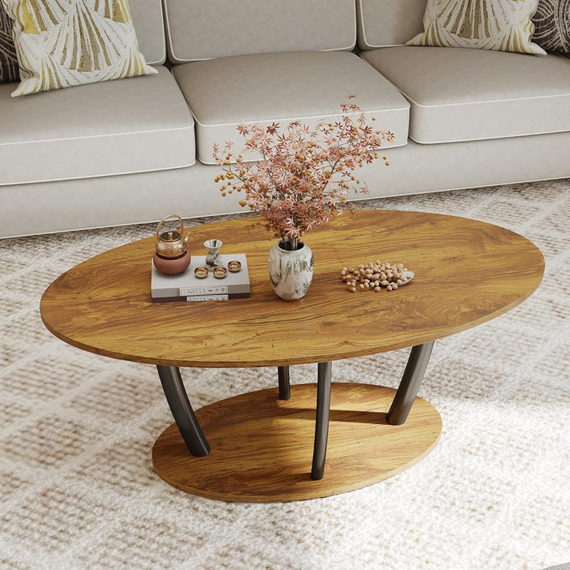 Petite table basse rustique ovale avec tablette