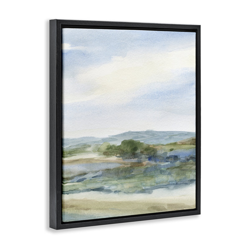 Collines dans un paysage naturel, Cadre flottant noir de jais, H 21 po x l 17 po