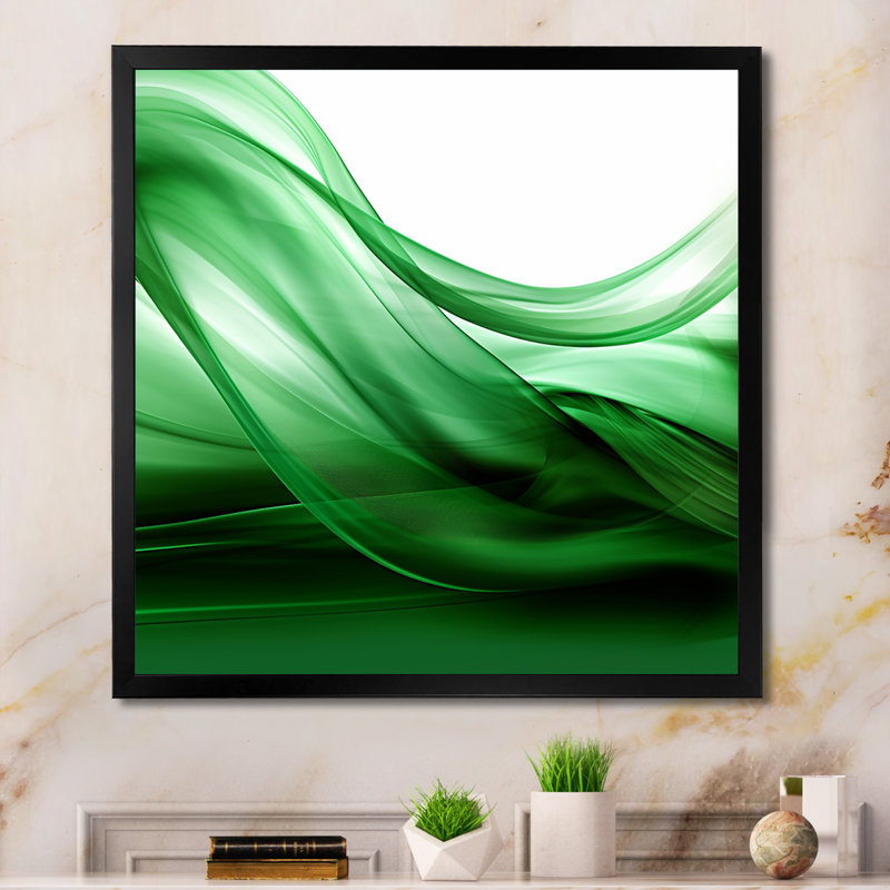 «Green and White Fractal Waves II», impression d'art mural fractal, Cadre simple noir, H 30 po x l 30 po x P 1,5 po