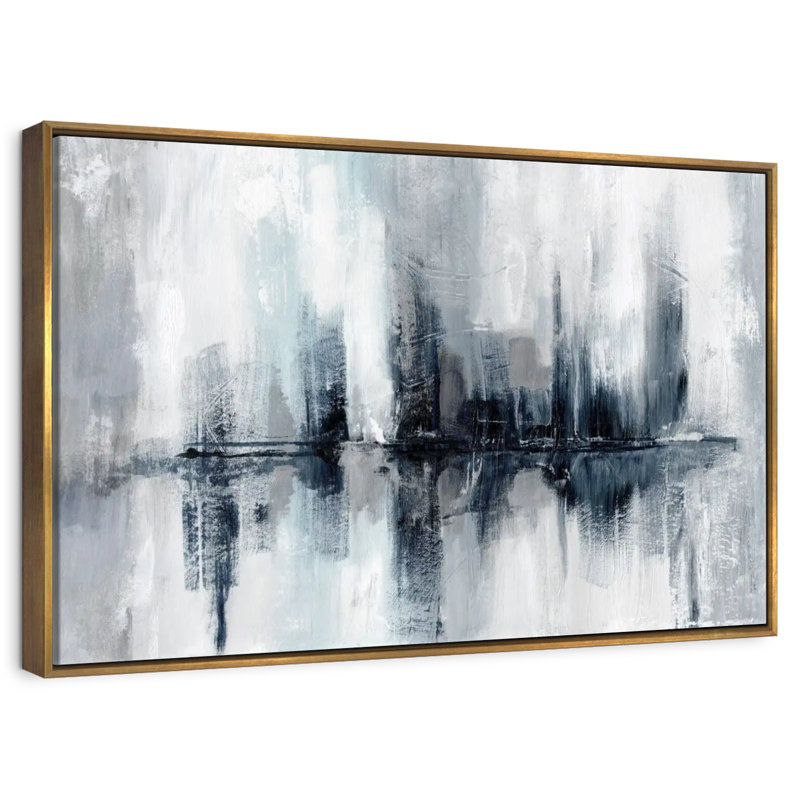 Lumières de port indigo, Cadre flottant doré, 37 po x 25 po