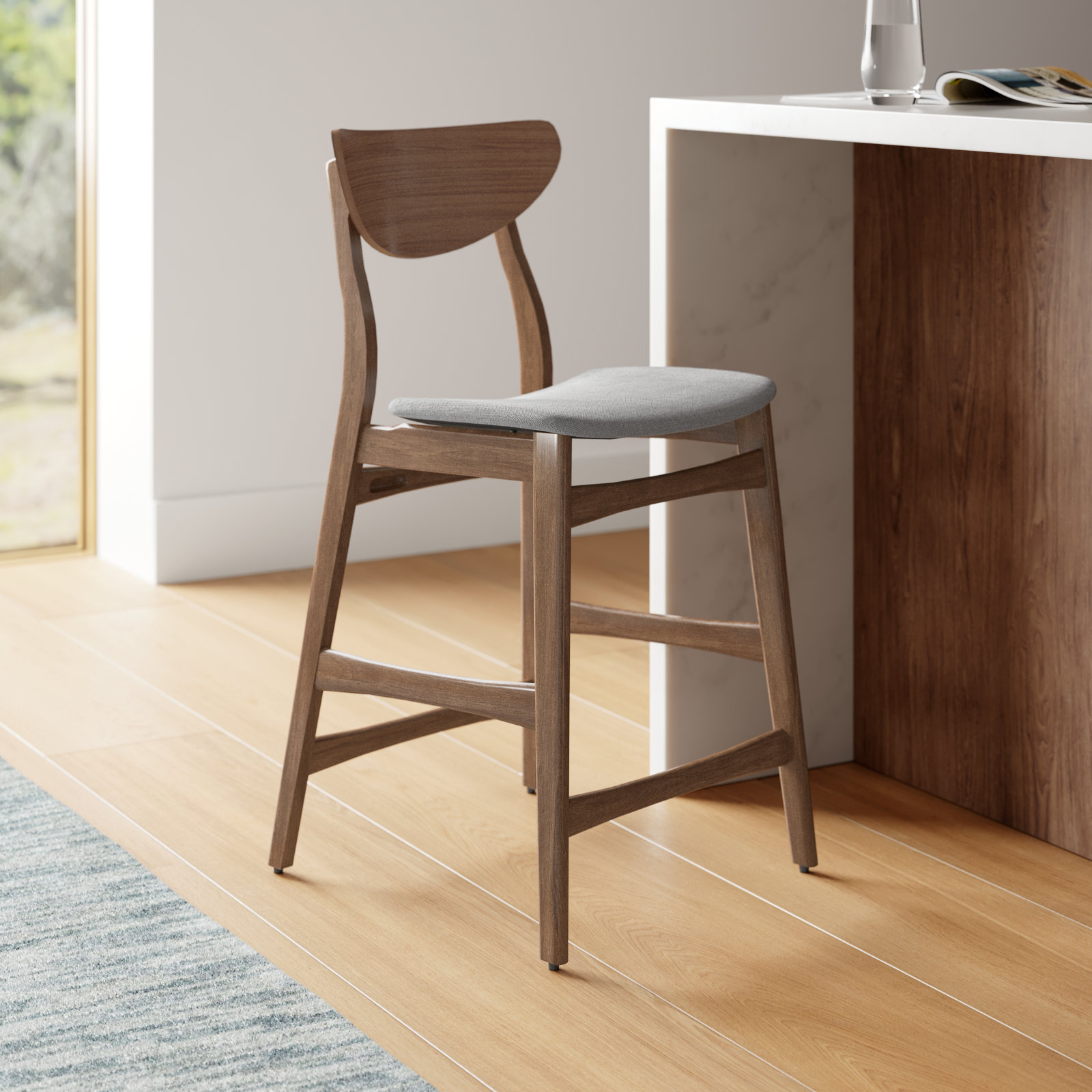 Fitz 24" Bar Stool, Dark Gray, Walnut