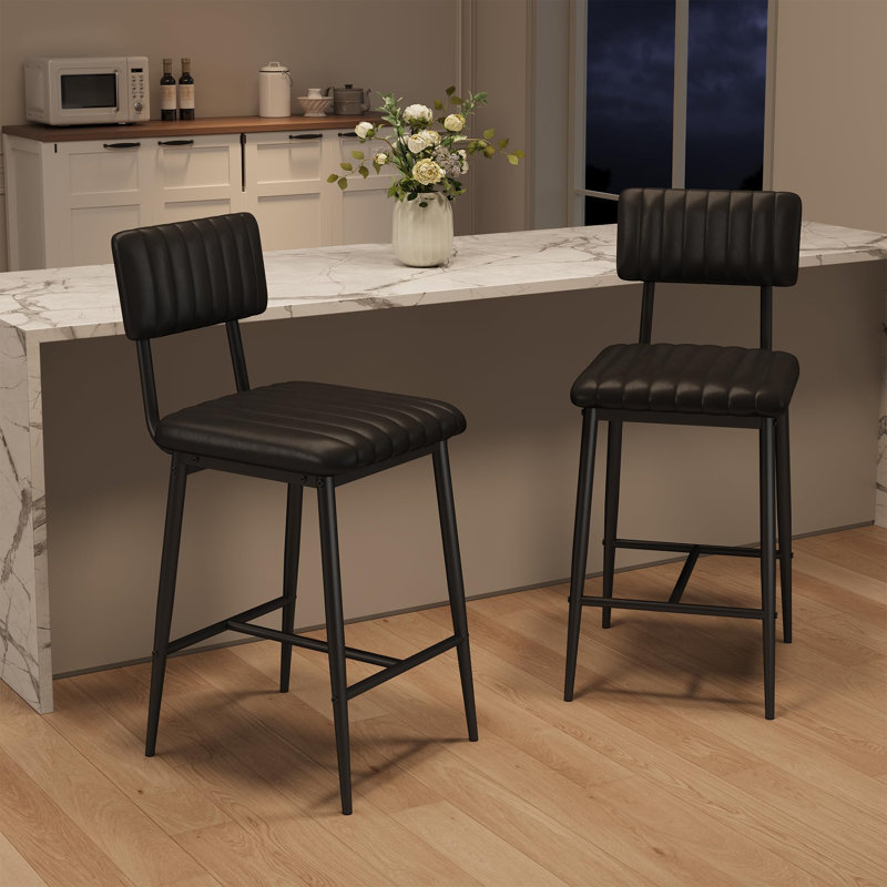 Classic PU Leather Bar Stools Set of 2 - 25.6'' Counter Height - Heavy-Duty Metal Legs - 400LBS Capacity - With Backrest & Footrest,2pcs Set