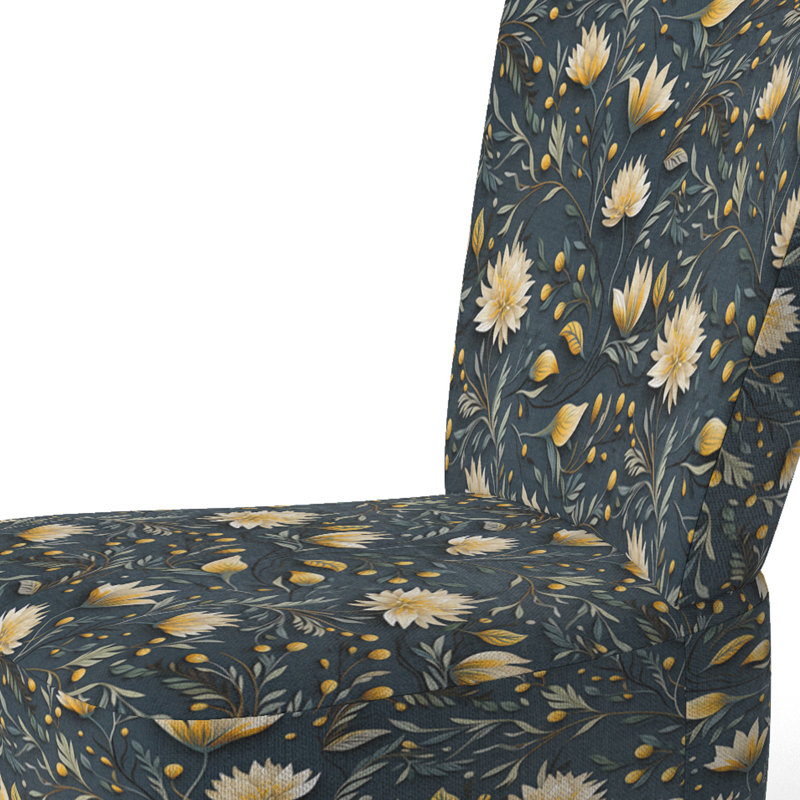 Chaise d'appoint à motif victorien rétro et cadre en velours éclectique rétro, Fleurs zen jaunes et bleues tranquilles