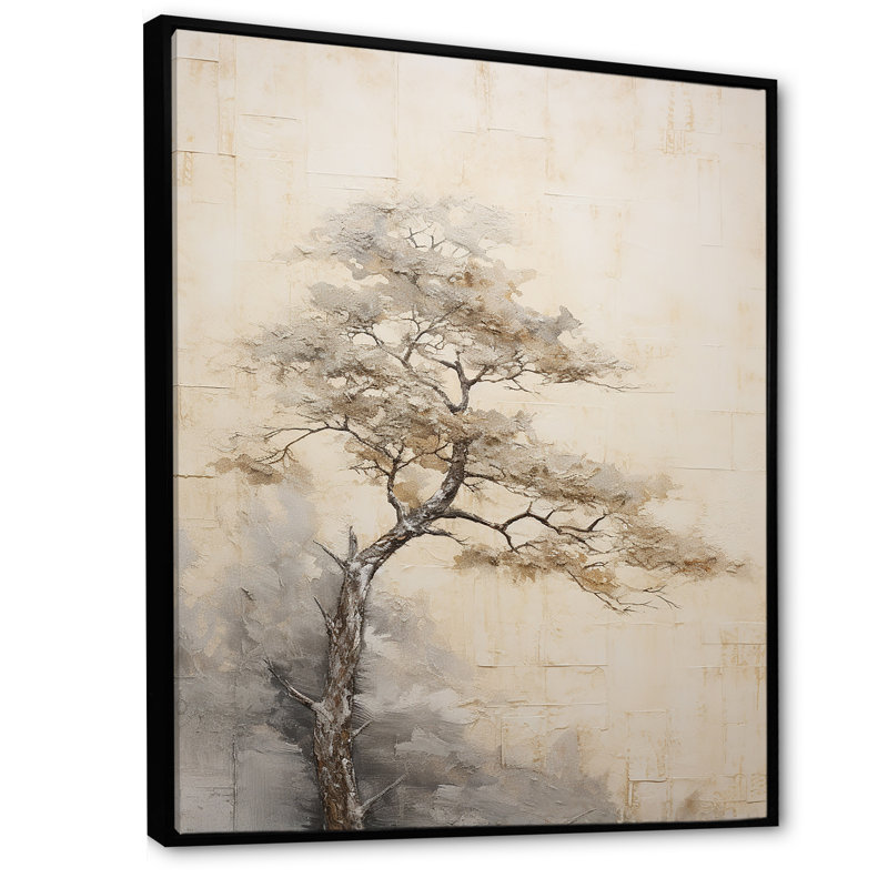 «Beige Tree Pine Zen Scenery IV», reproduction d'art sur toile, H 32 po x l 24 po x P 1 po, Cadre flottant noir