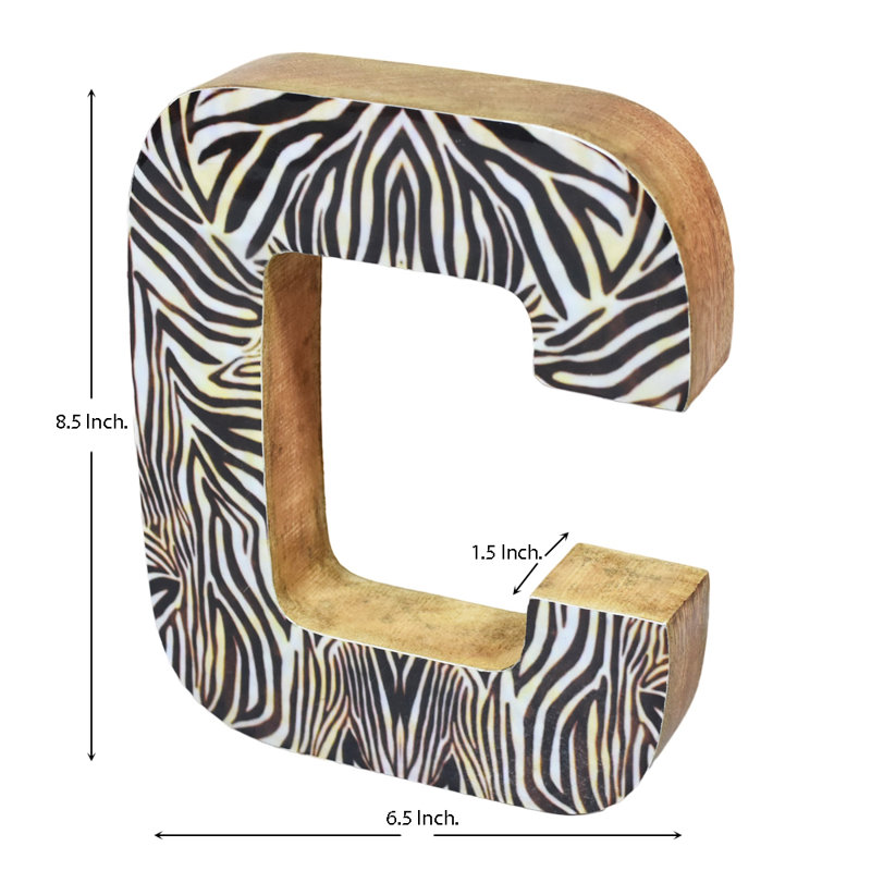 Bloc de lettres écologique et alphabet, C, Rayure zébrée naturelle