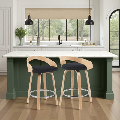 Tabouret de bar ou de comptoir pivotant moderne Maxime avec siège rembourré et dossier en bois courbé