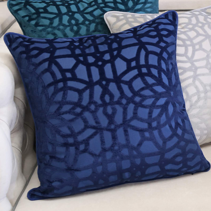 Damask Velvet Throw Pillow, Sapphire