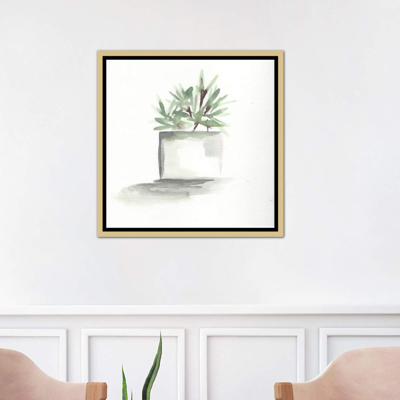 « aquarelle-cactus still life iv », peinture, Toile encadrée d'or, H 18 po x l 18 po x P 1,5 po