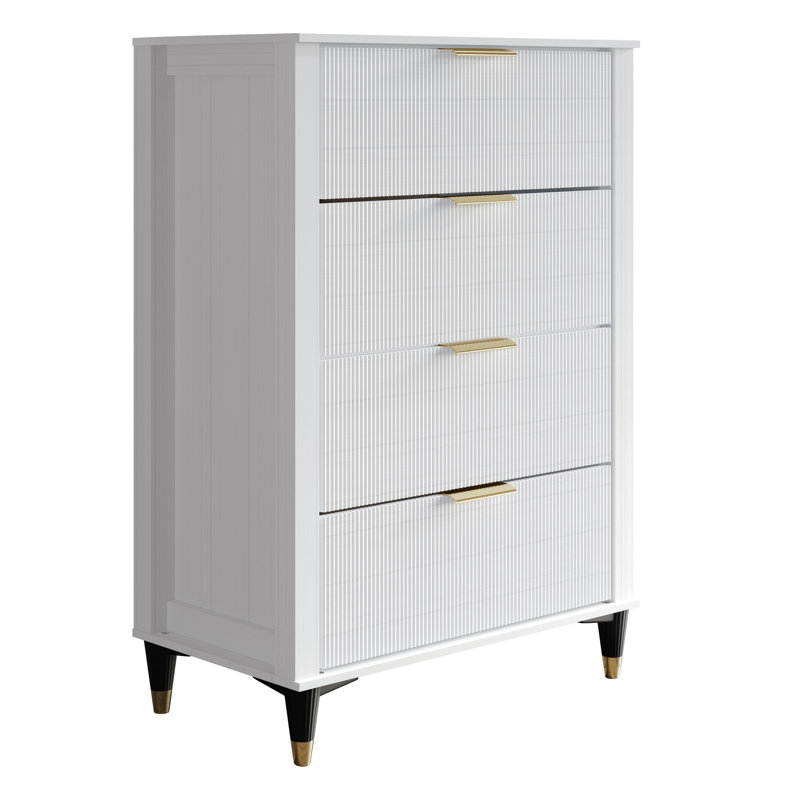 Commode 4 tiroirs en blanc, Blanc