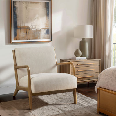 Novak Upholstered Mid-Century Armchair with Wood Arms and Frame