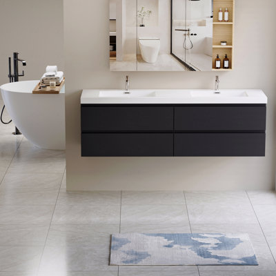 Meuble-lavabo flottant simple de 72 po de largeur, meuble-lavabo mural moderne avec lavabo à surface solide et 4 tiroirs à fermeture en douceur