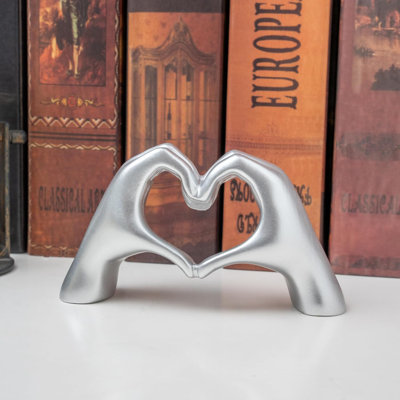 Petites mains en forme de cœur, décor de sculpture pour le salon, la chambre à coucher, la bibliothèque, la table basse et le bureau, Love Finger, décoration esthétique moderne, cadeau unique pour le mariage, anniversaire de Noël (argent)