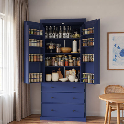 Garde-manger Farmhouse avec 3 tablettes réglables, 8 tablettes de porte et 3 tiroirs