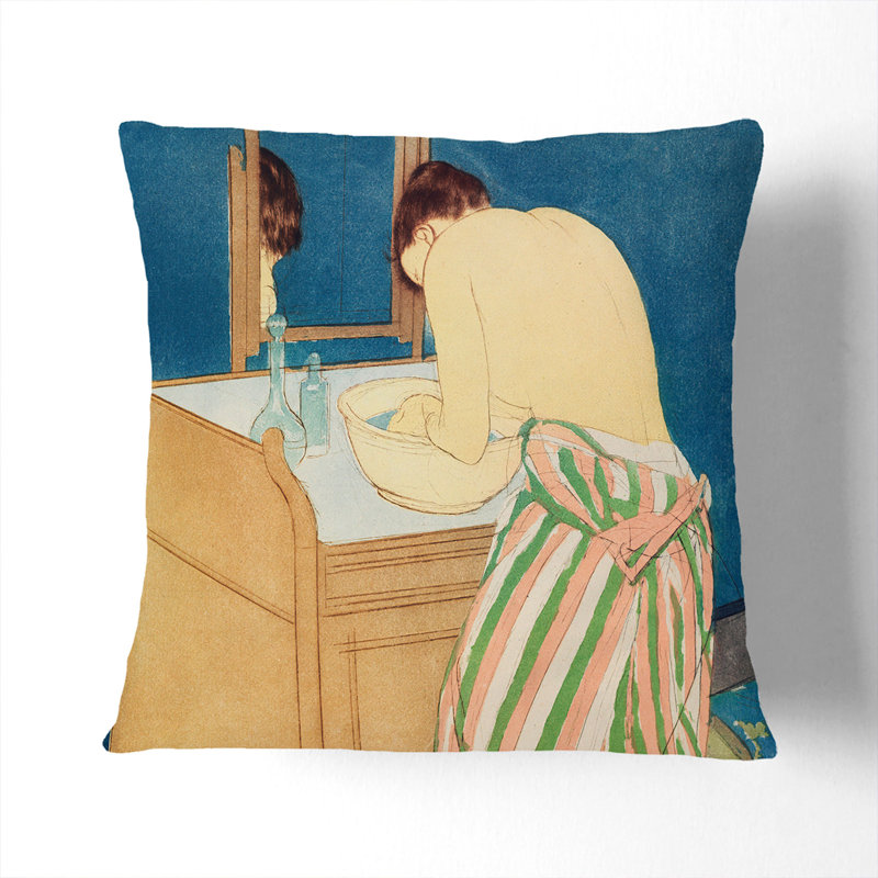 Woman Bathing Square Throw Cushion, 55cm H x 55cm W x 20cm D, Stone