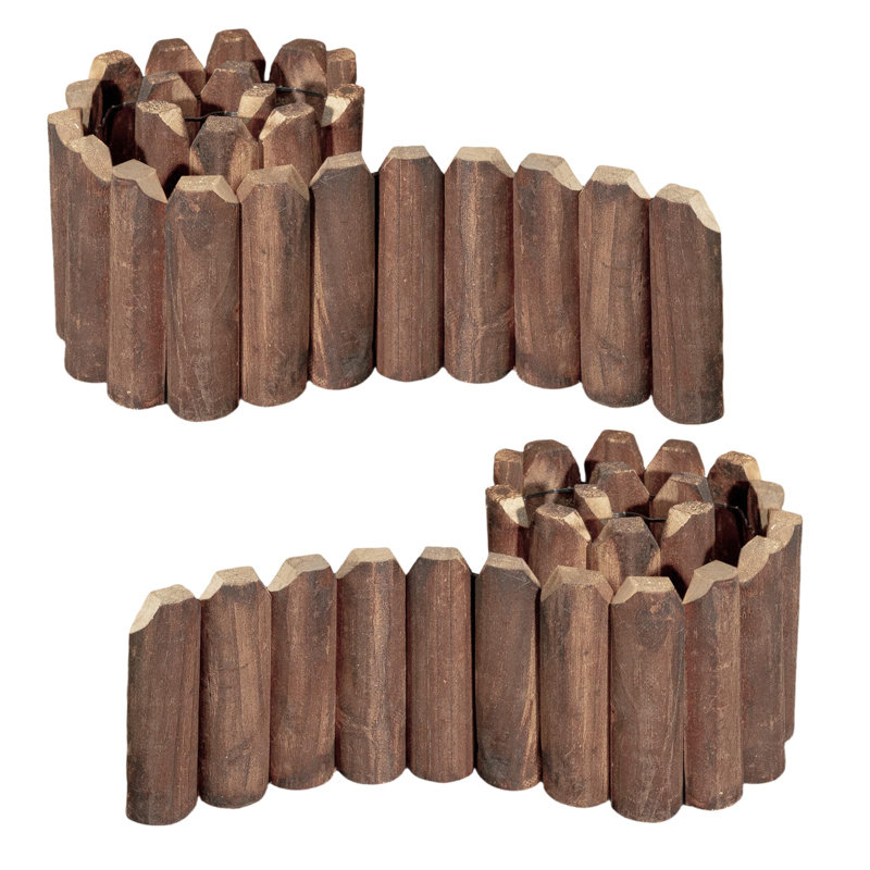 Rustic Brown Wooden Picket Panels for Garden Edging (2 Pack)