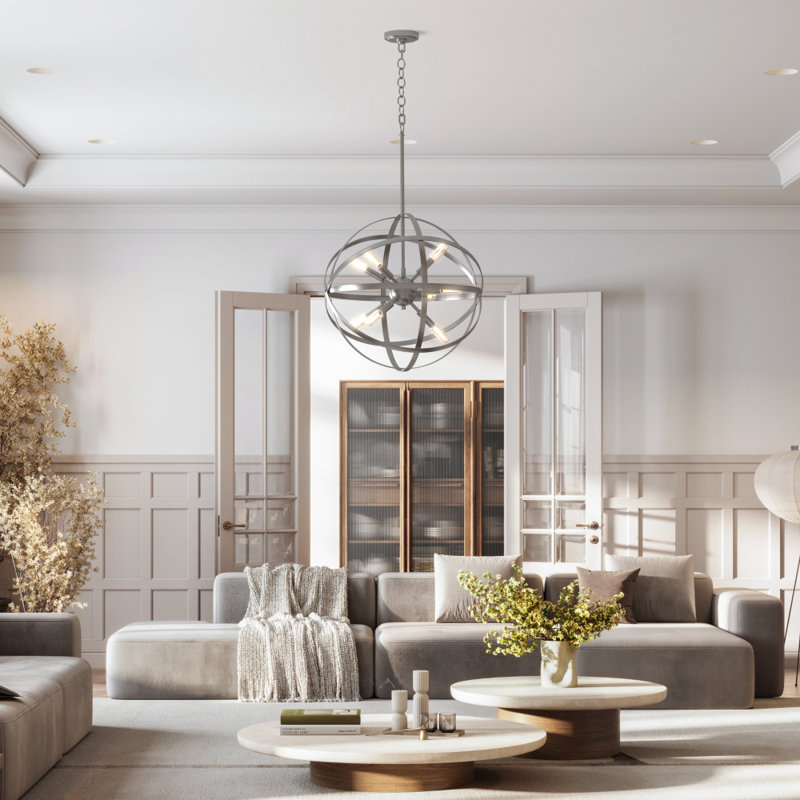 Kaston 9-Light 22” Wide Sphere Pendant Chandelier, Brushed Nickel