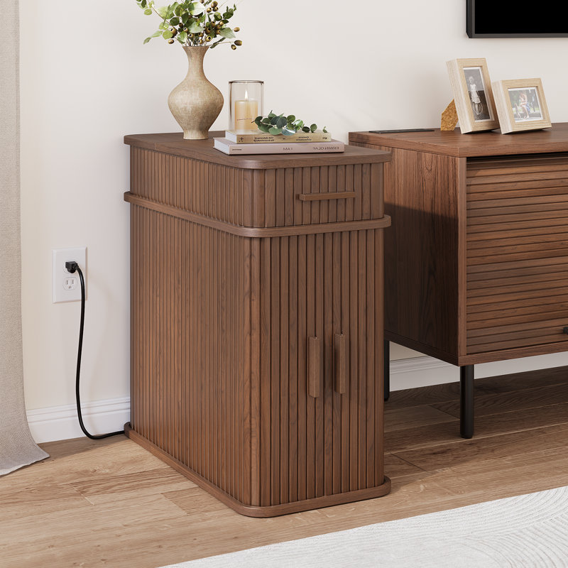 End Table With Charging Station, Walnut