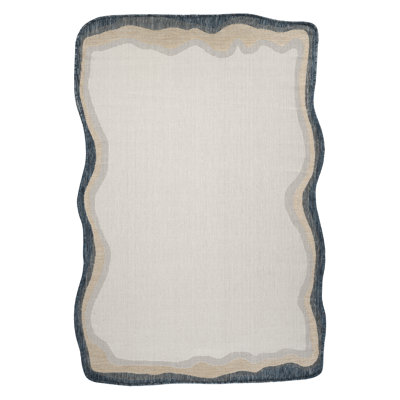 Abani Rugs MAR100A Marlene Shaped Wavy Border Blue Beige Indoor/Outdoor Area Rug