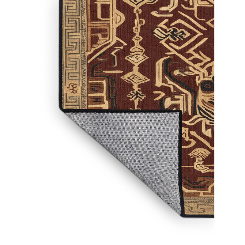 Tapis art déco brun lavable à la machine, Rond 7 pi