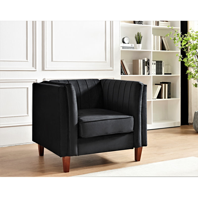Fauteuil en velours l 37 po Souheil, Velours noir