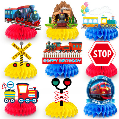 Train Honeycomb Centerpiece,9Pcs Train Party Decorations Honeycomb Centerpieces Kit