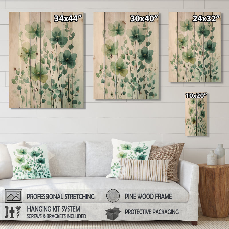 Herbes monochromes minimalisme II - coquelicots, impression sur bois de pin naturel, H 20 po x l 10 po