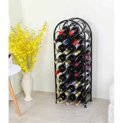 Support à vin noir autoportant en métal, porte-bouteilles de vin arqué pour 23 bouteilles