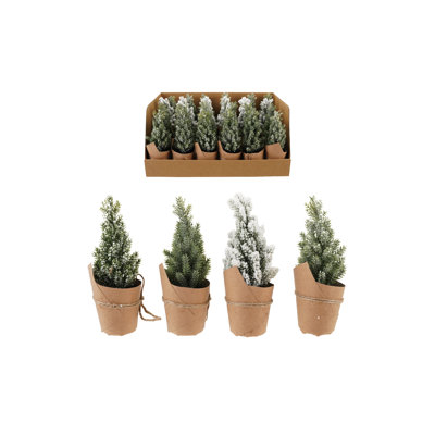 Snow-Kissed Faux Trees in Paper Pots with Jute Bow