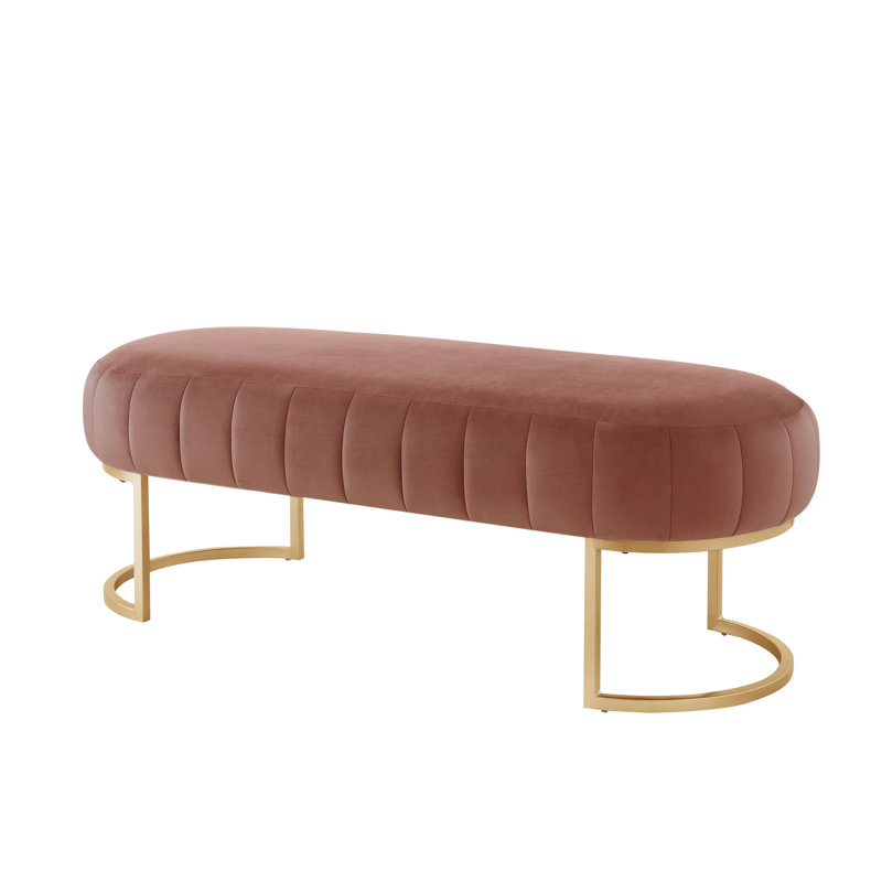 Ulberto Velvet Upholstered Bench, Blush, Gold