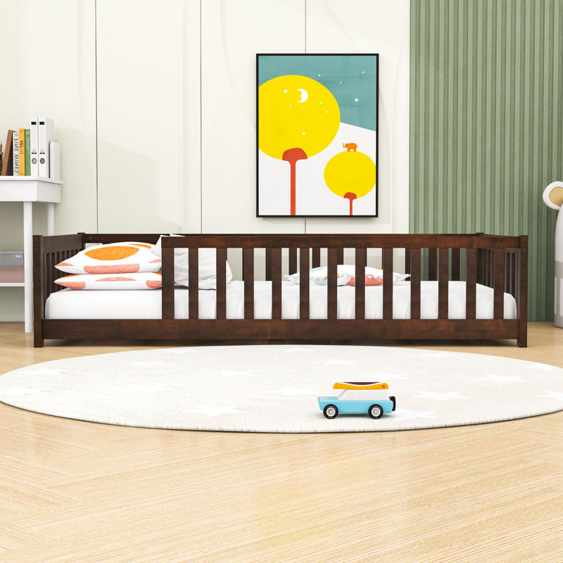 Twin Wooden Frame Kids Bed With Slats, Espresso