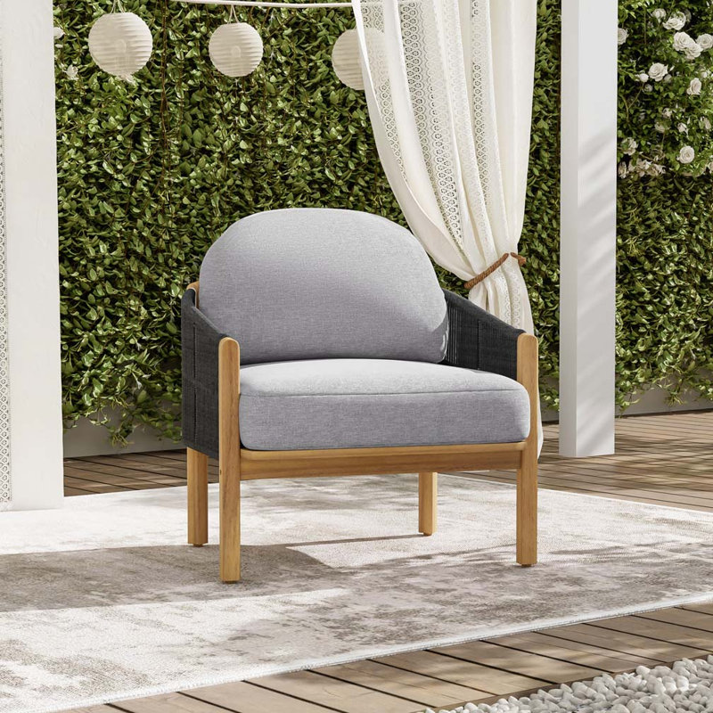 Outdoor Wood Club Chair, Gray, Black