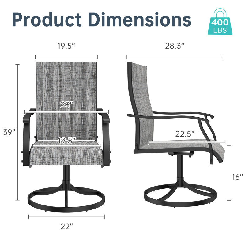 Ensemble de 4 chaises de salle à manger de patio toutes saisons, filet de polyester respirant à dossier haut pivotant, Gray
