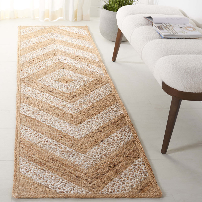 Natural Fiber Handloom Jute Geometric Rug, Runner 2'3" x 8'
