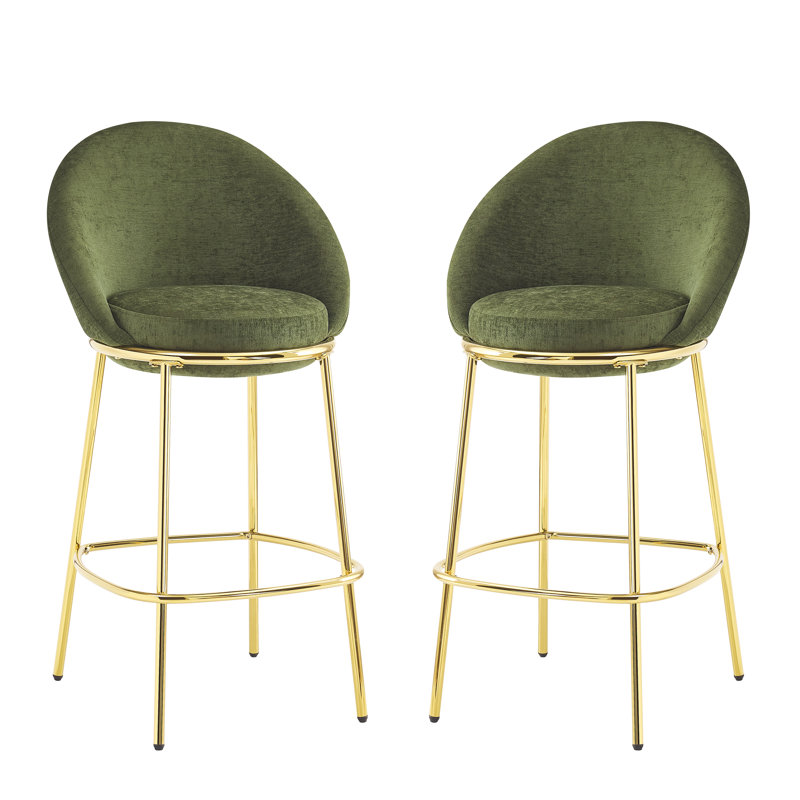 Tabourets de bar rembourrés modernes Glam de 30 po Bobi, Green, 4
