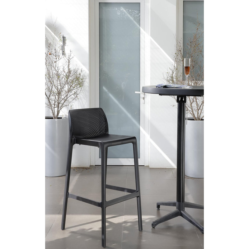 Commercial Grade Outdoor 29" Bar Stool — Set of 4, Perforated Netted Design, All-Weather Polypropylene, Stackable, No Assembly