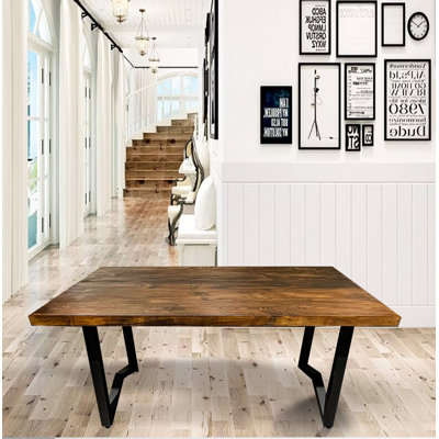 Dillard Pine Solid Wood Top Metal Base Dining Table