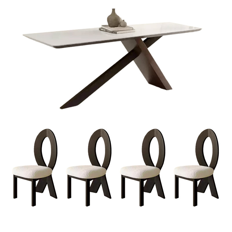 Ensemble de table de salle à manger rectangulaire de style français, H 29,5 po x L 86,6 po x l 35,4 po , Blanc