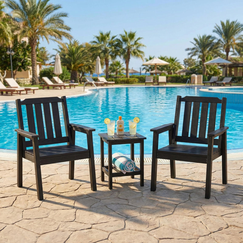 Set of 2 Outdoor Patio Chairs - Weatherproof HDPE Garden Chairs with 650 lbs Capacity, Heavy Duty Waterproof Dining Chairs for Poolside, Deck & Backyard, Black