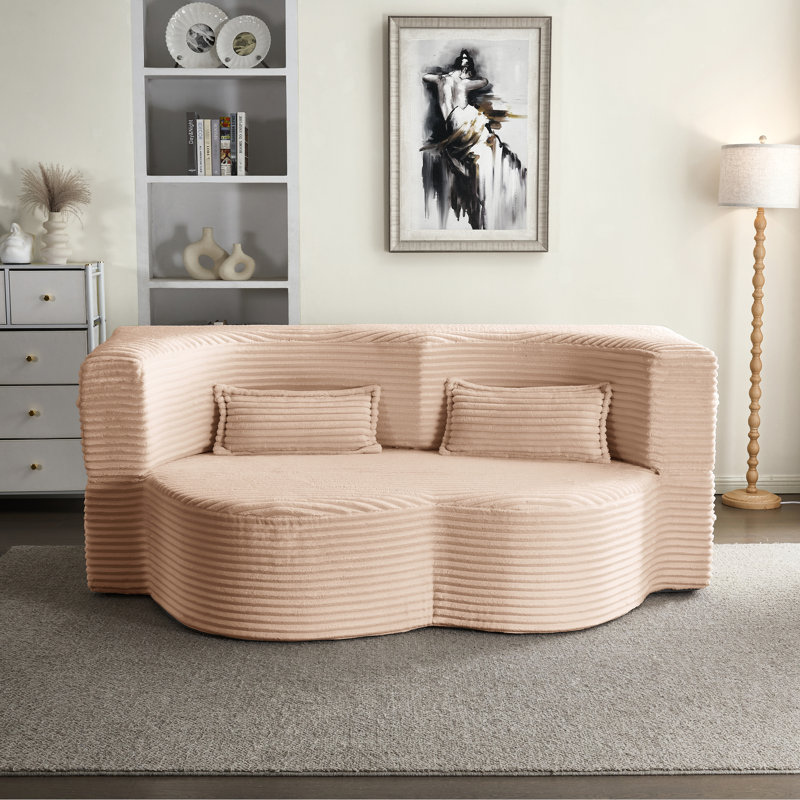 Lit de plancher rose pleine grandeur rembourré de mousse, velours côtelé, 2 coussins, sans assemblage, Rose