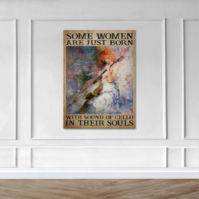 A Lady Playing Cello - Some Women Are Just Born With Sound Of Cello Gallery Wrapped Canvas - Music Illustration Decor, White Living Room Decor