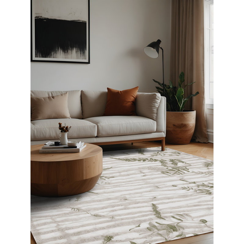 Machine Washable Beige Area Rug, Square 5'