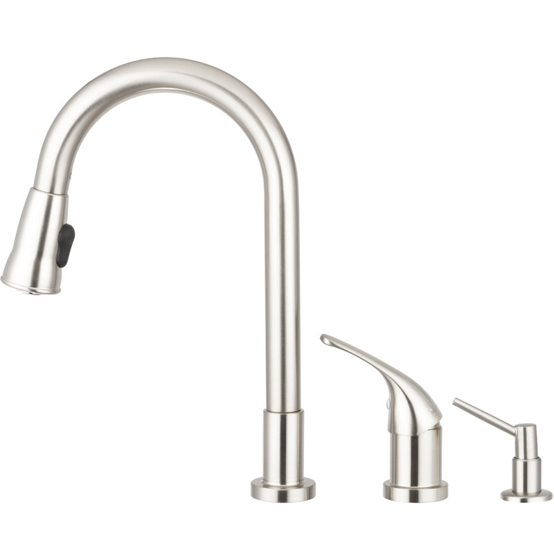 Robinet de cuisine à poignée simple avec distributeur de savon Grandview, Nickel satiné brossé
