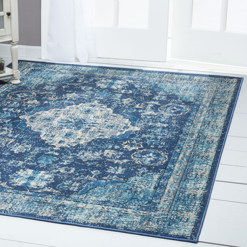 Tapis intérieur / extérieur bleu marine Starlight Nicole Miller, Rectangle 6 pi x 9 pi