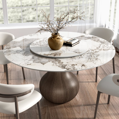 Solid Wood Pedestal Dining Table Round With Removable Lazy Susan