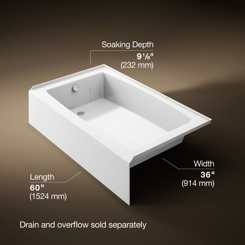 Entity 60 In. X 36 In. Alcove Bath With Left Drain, Left