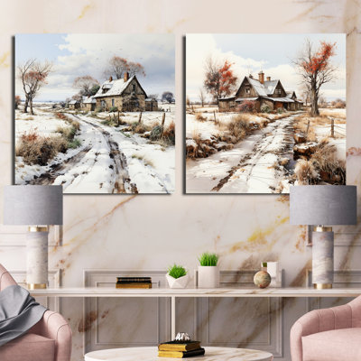 Hiver campagne campagne dévoilée - ensemble de 2 collages carrés de ferme