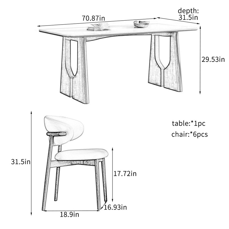 Ensembles de table de salle à manger robustes au design exquis., H 29,53 po x L 70,87 po x l 31,5 po
