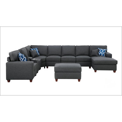 9 Pieces Upholstered Sectional With Ottoman