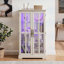 Armoire haute blanche en verre à double treillis avec bande lumineuse RVB en couleur et 3 tablettes réglables pour un rangement et une présentation polyvalents